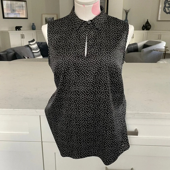 Tommy Hilfiger Sleeveless Collared Print Top w Keyhole Black + White Sz M NWOT - Picture 1 of 13